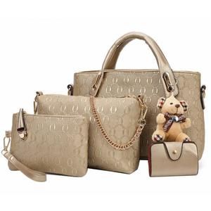 Ladies 4-Piece Satchel Set – Tote, Hobo, Clutch, Purse & Card Holder, Gold